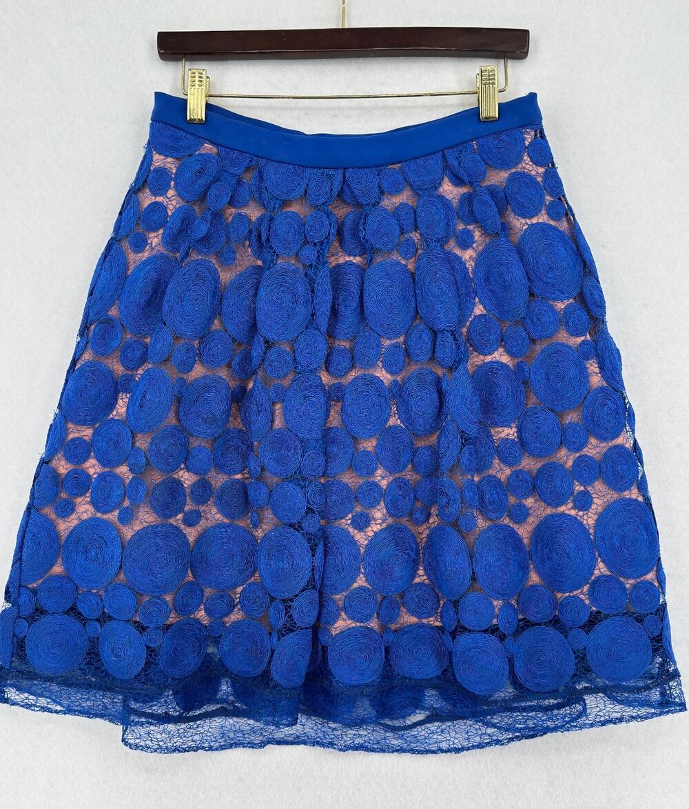 Eva Franco Anthropologie Albastru Royal Blue Textured Lace Circle Skirt Sz 4